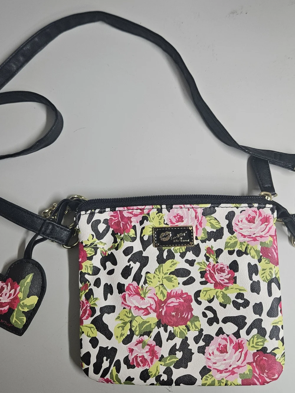 Floral Leopard Print Crossbody Bag in Pink and Black